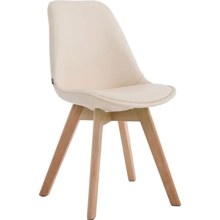 CLP Stuhl Manado Kunstleder mit Sitzpolster und Holzbeinen Gestell - Farbe:creme;Gestell Farbe:natur