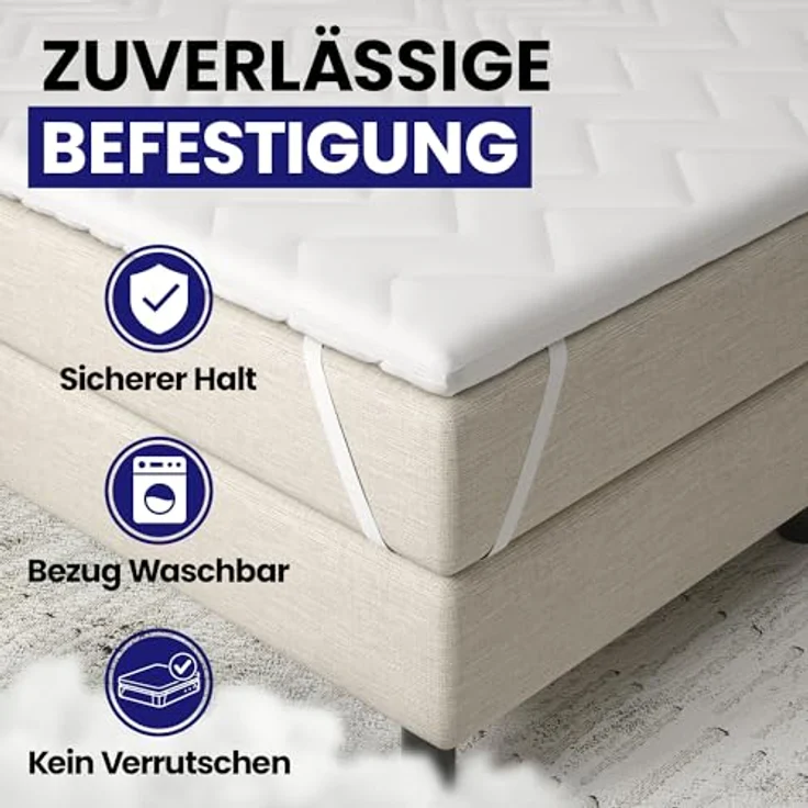 Evan Browns Matratzentopper 90x190, Schaumstoff Topper mit abnehmbarem, waschbarem Bezug, rutschfesten 4 Eckgummis - Orthopädische Matratzenauflage für Boxspring & Matratzen, atmungsaktiv – Bild 5