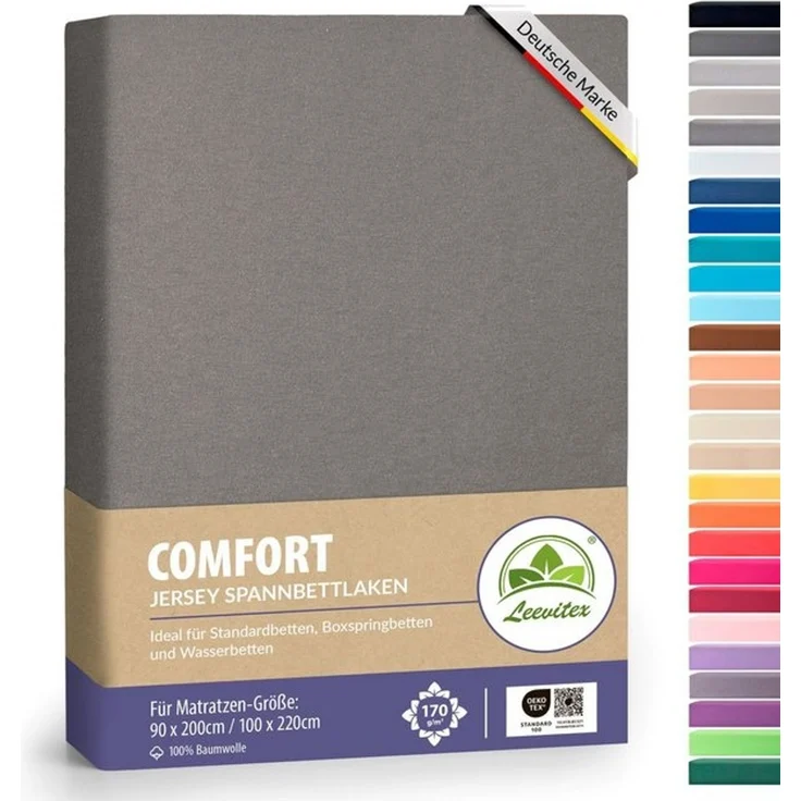 leevitex® Spannbettlaken, Premium 170g/m², Gummizug: rundum, schwer und dick, 100% Jersey-Baumwolle, Graphit / Grau, 140 x 200 - 160 x 220 cm – Bild 4