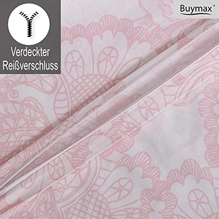 Buymax Bettwäsche Lisle, Renforcé, 3 teilig, Bettbezug-Set 200x220 cm 100% Baumwolle Reißverschluss Altrosa Weiß – Bild 5