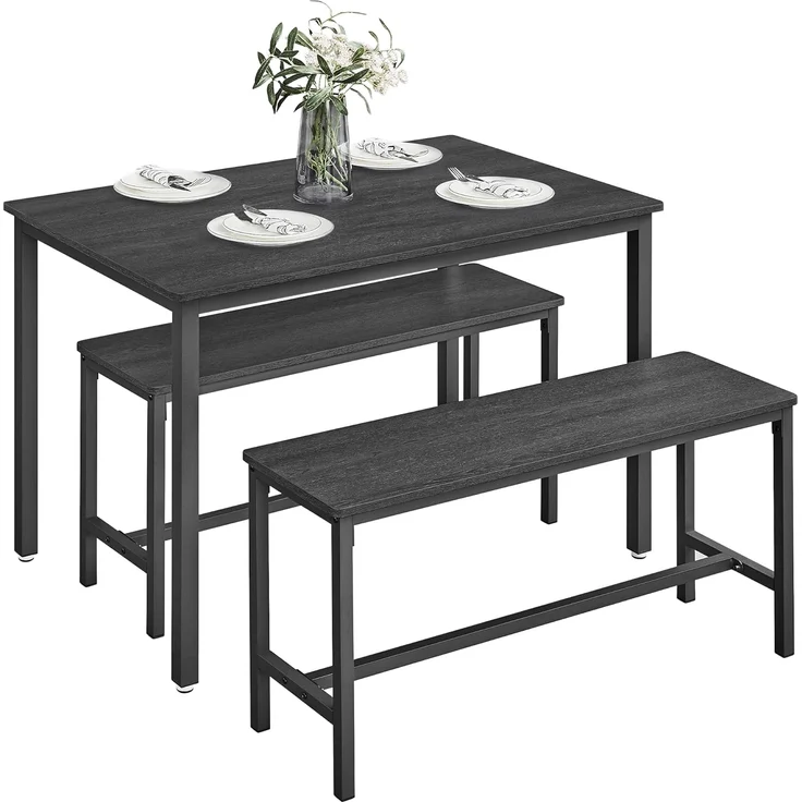 Vasagle Esstisch, Küchentisch-Set, 110 x 70 x 75 cm, mit 2 Bänken je 97 x 30 x 50 cm, Metallgestell, für Küche, Wohnzimmer, Esszimmer, Industrie-Design, von Songmics KDT070 – Bild 7