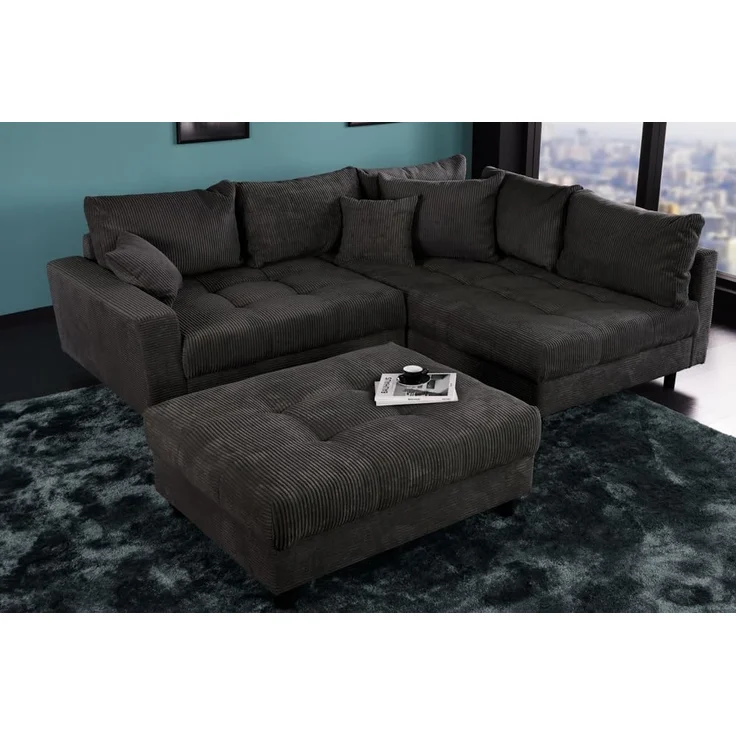 riess-ambiente Ecksofa KENT 220cm dunkelgrau, Set 2 Teile, Wohnzimmer · Couch · Cord-Bezug · Federkern · inkl. Hocker · Design – Bild 4