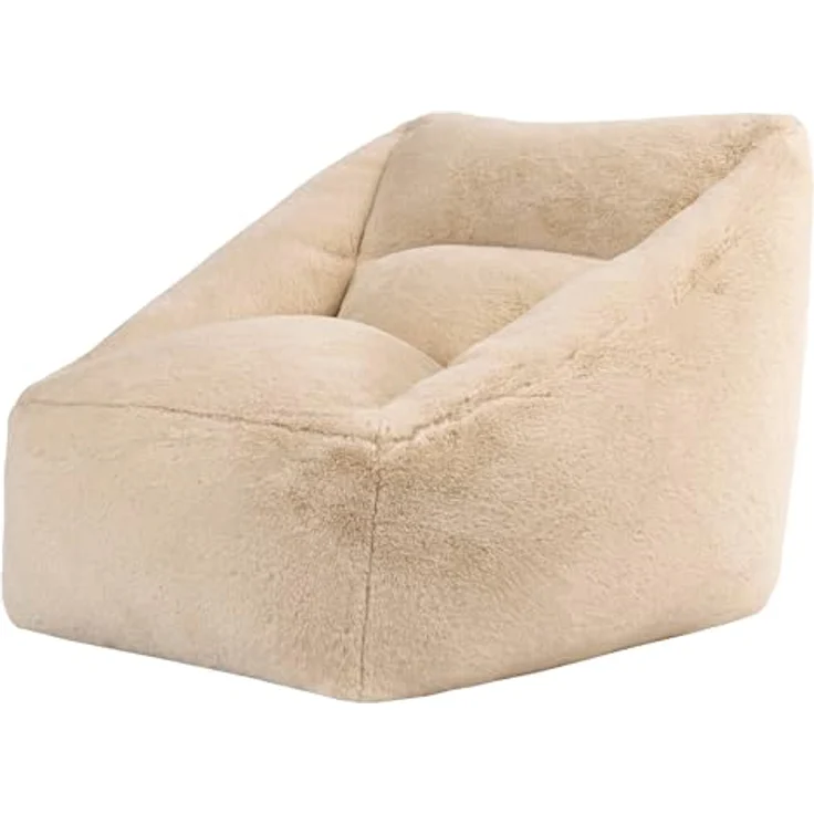 Icon Natalia Sitzsack Sessel für Erwachsene, Beige, Flauschiger Kaninchen Kunstfell Stoff, Riesen Sitzsack mit Füllung, Bean Bag Chair, Bequemer Sessel Wohnzimmer, Lounge, Schlafzimmer, Büro – Bild 6