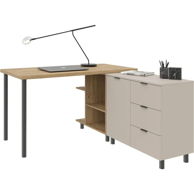 Carryhome 'TINO OFFICE' Eckschreibtisch, MDF Kaschmir Eiche, 135 x 76 x 147 cm, mit Softclose und Schubladen – Bild 6