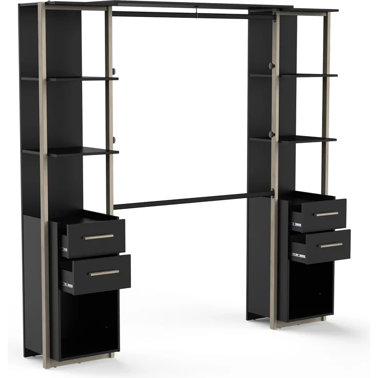 Calicosy Schrankset 2 Säulen, 4 Schubladen und Kleiderstange H204,4 cm – MOON - Schwarz – Bild 4