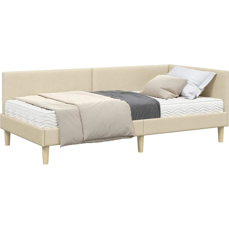 vidaXL Eckbettgestell mit Matratze 2 stk. Creme 90 x 200 cm Stoff 3393747 – Bild 2