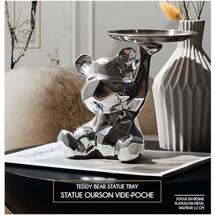 HOME DECO FACTORY Bären-Statue Schale Resin Einzigartig Silber | Resin, Bären-Statue mit Ablageschale, einzigartiges praktisches Design, Dekoration, Wohnzimmer oder Flur, Silber – Bild 8