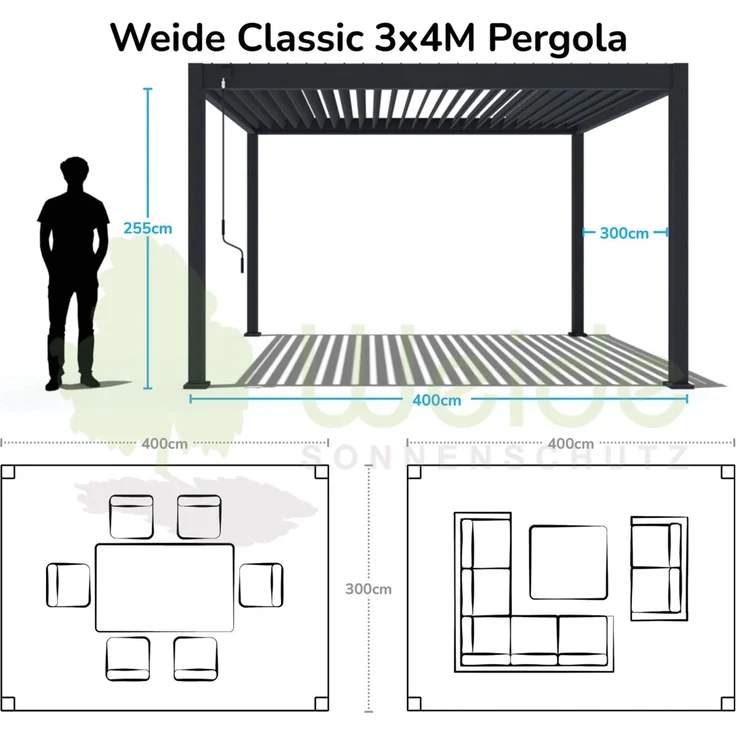Weide 'Classic' Pergola, freistehend, Aluminium / Stahl beige, 300 x 400 x 255 cm – Bild 6