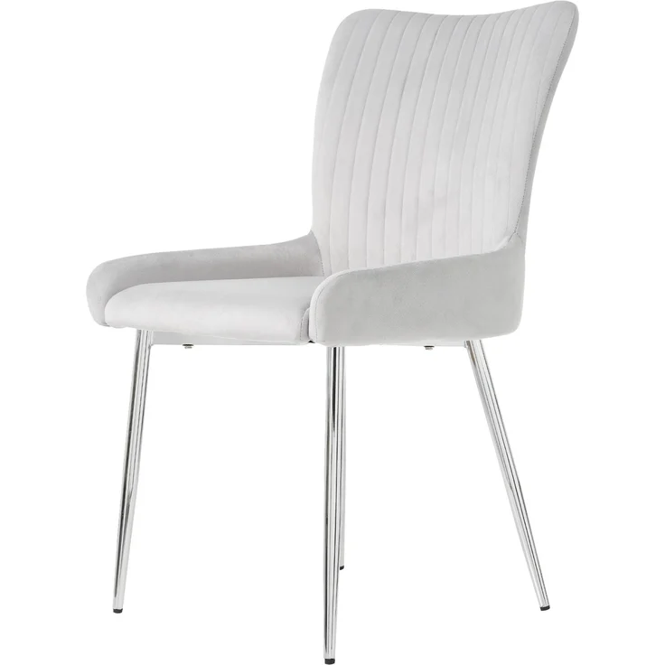 Merax Samt-Esszimmerstuhl, 4er-Set, luxuriös, Wohnzimmer, Schlafzimmer, Lounge-Stuhl mit vier Silberne Metallstützbeinen, Lendenwirbelstütze, Grau – Bild 7