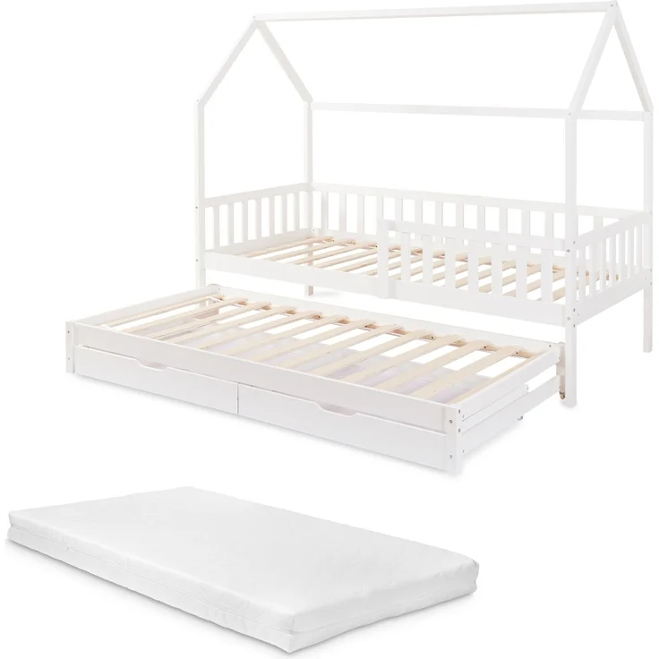 Doppel-Kinderbett Aarghonmaa mit Matratze 90x200 cm Kiefernholz Weiß [en. casa] – Bild 2