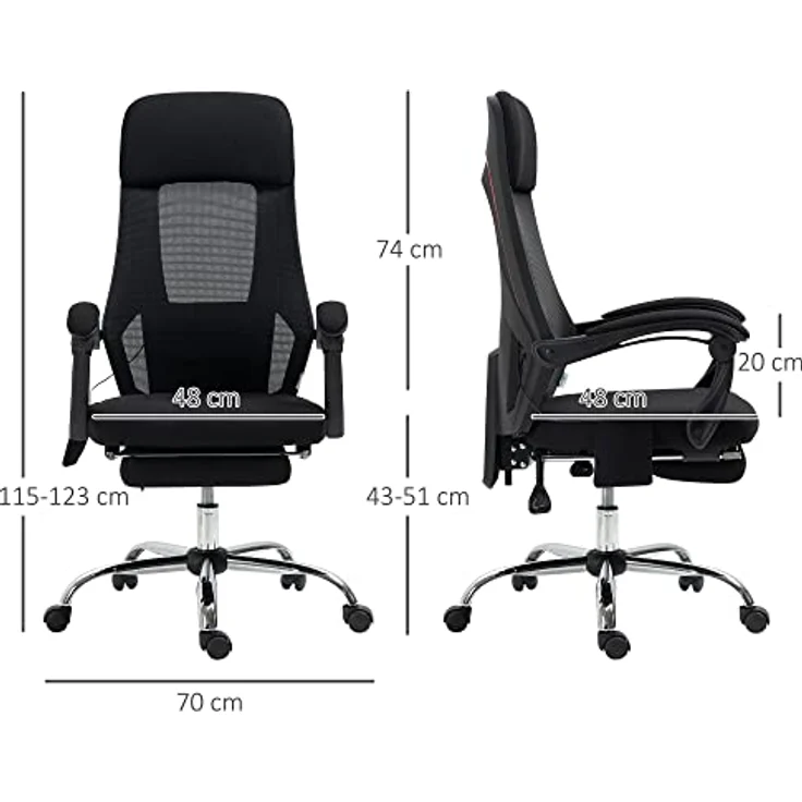 Vinsetto Bürostuhl mit Massagefunktion und Liegefunktion, ergonomischer Gaming Stuhl mit USB-Schnittstelle und atmungsaktivem Netzgewebe – Bild 3