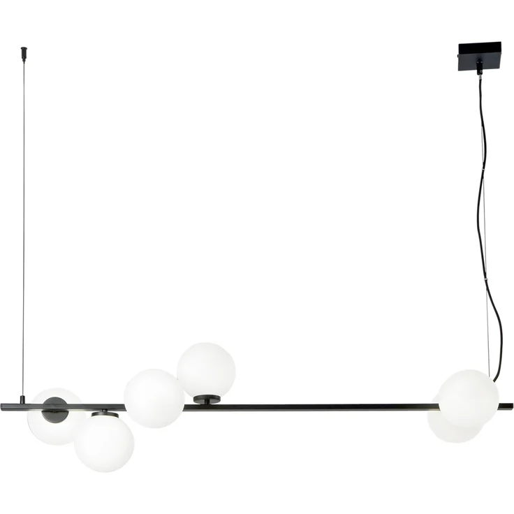 LED Pendelleuchte 6-flammig Schwarz mit Glaskugeln in Opalweiß, Breite 120cm – Bild 2