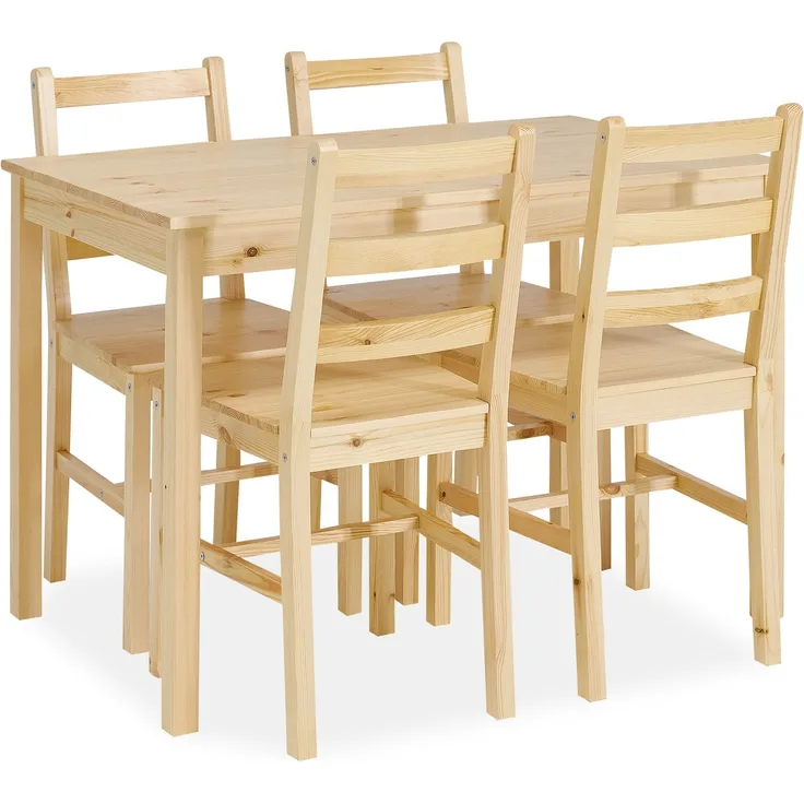 Esstisch mit 4 Stühlen Set Essgruppe Holz Kiefer Natur Esszimmertisch 108x65 cm Küchenstühle Massiv Landhausstil