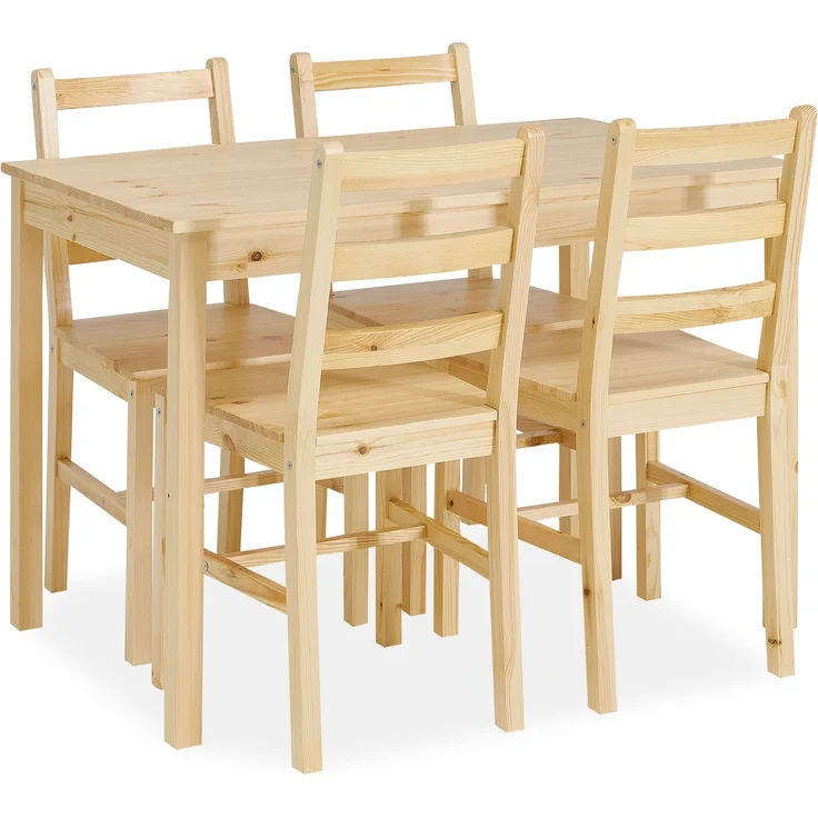 Esstisch mit 4 Stühlen Set Essgruppe Holz Kiefer Natur Esszimmertisch 108x65 cm Küchenstühle Massiv Landhausstil – Bild 1