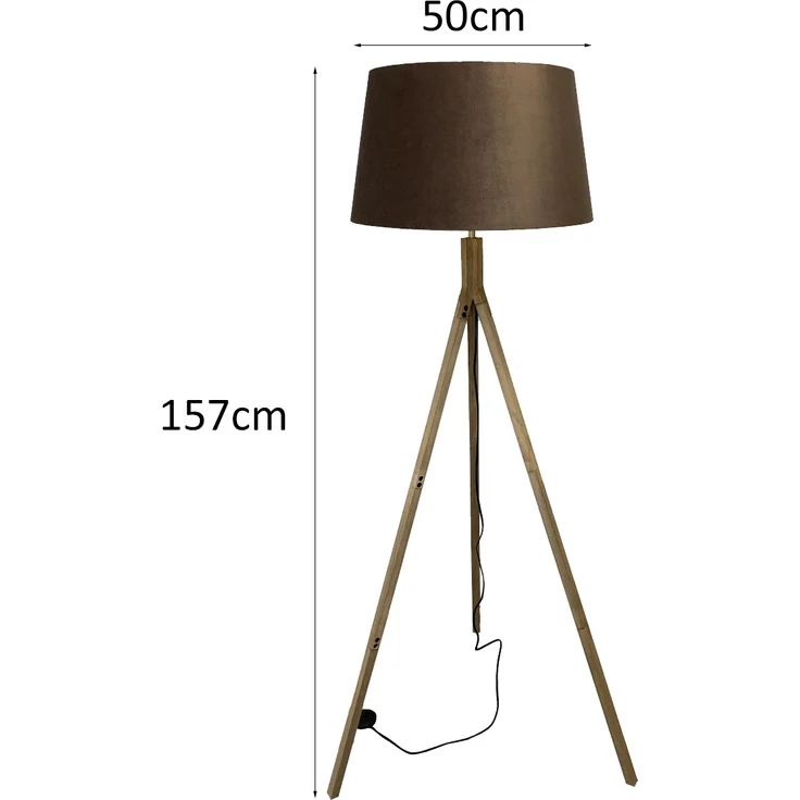 meineWunschleuchte Stehlampe mit Dreibein, Holz / Samt Braun / Gold, ohne Leuchtmittel, Höhe 157 cm – Bild 3