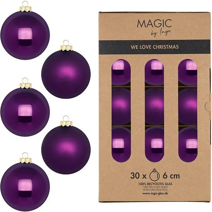 MAGIC by Inge Weihnachtsbaumkugel, Weihnachtskugeln Glas 6cm 30 Stück - Purple Symphony – Bild 1