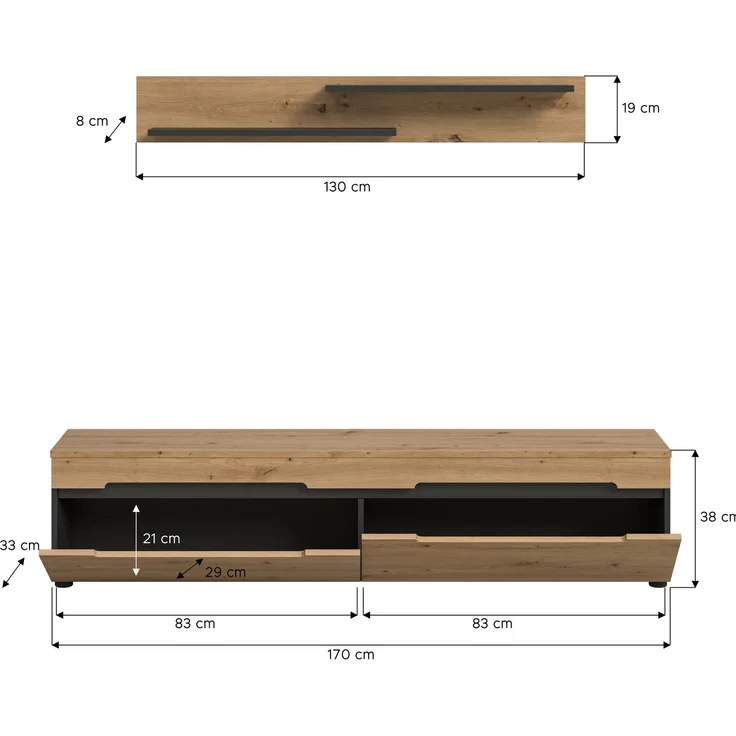 TV Element inkl. Wandboard (B/H/T: 170x38x33 cm) in Artisan Nachbildung – Bild 4