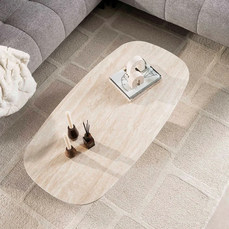 alesvelt Couchtisch CENTRO TRAVERTINO Dänisch-Ovaler Keramik-Couchtisch im Monolith-Design (1-Tisch), 135x70x35 cm Keramik, Travertin-Design – Bild 4