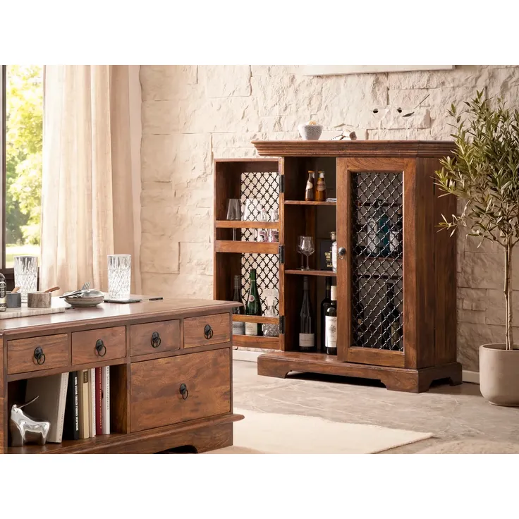 Bartresen Merlow Akazie Massivholz braun 80x100x43 cm rechteckig Woodkings Hausbar Barschrank Weinschrank Bar-Möbel Wohnzimmer Esszimmer