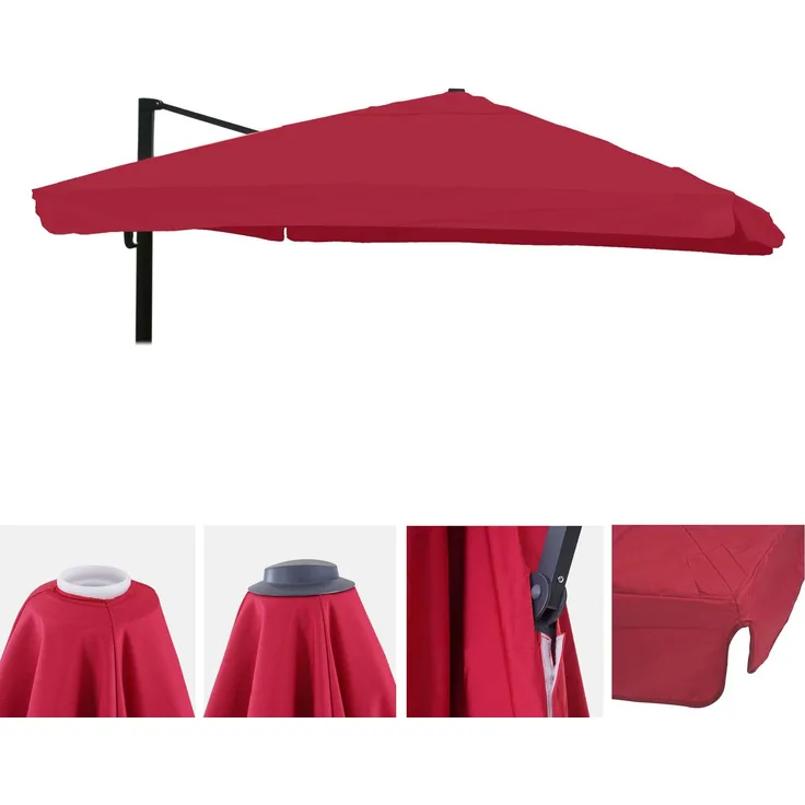 mendler Ersatz-Bezug für Luxus-Ampelschirm HWC-A96 mit Flap, Polyester, Bordeaux, 3x3m