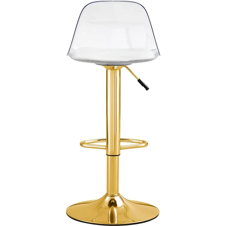 2er-Set Barhocker, höhenverstellbar H 104 x T 40.5 x B 40.5 cm, transparente Rückenlehne, goldfarbenes Metallgestell – Bild 10