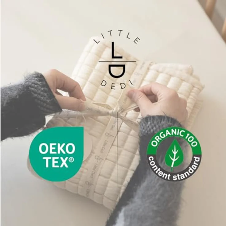 Little Dedi Plain Earth Ivory Wickelmatte 50 x 85 cm - OCS zertifizierte Bio-Baumwolle, neutrale beige Wickelunterlage - Minimalistisches Kinderzimmer, Nahtlos, Wendbar – Bild 7