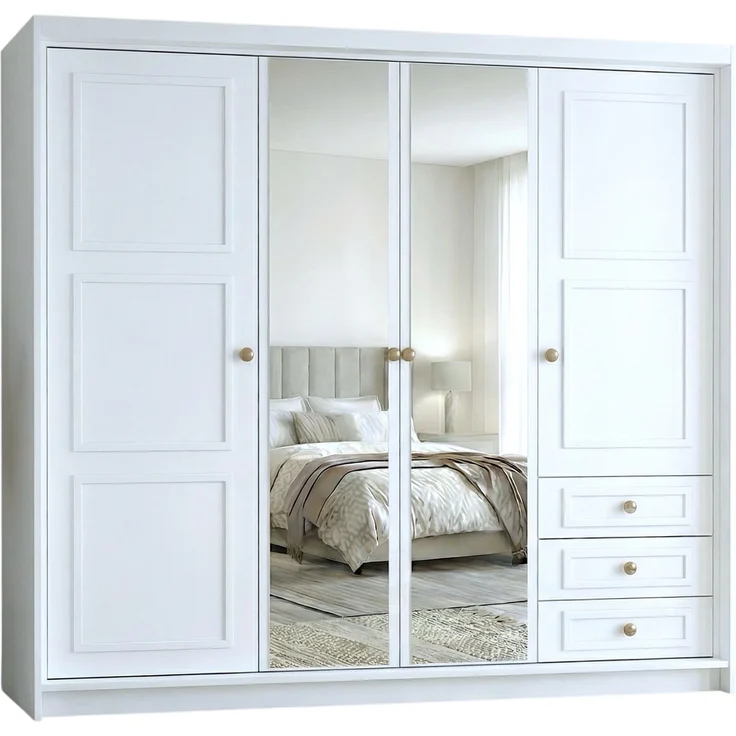 Drehtürenschrank OSLO viertüriger Kleiderschrank mit Schubladen und Metallgriffen – Bild 2