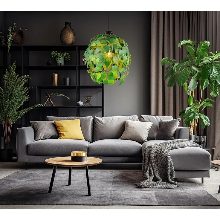 Hängeleuchte, Höhe anpassbar, Blätter-Design, grün, H 150 cm – Bild 3