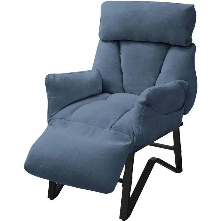 ML-DESIGN Loungesessel Wohnzimmersessel mit Armlehnen Fußablage Seitentaschen Lesesessel, Blau Sessel Fernsehsessel verstellbar Relaxsessel Leinen Ruhesessel