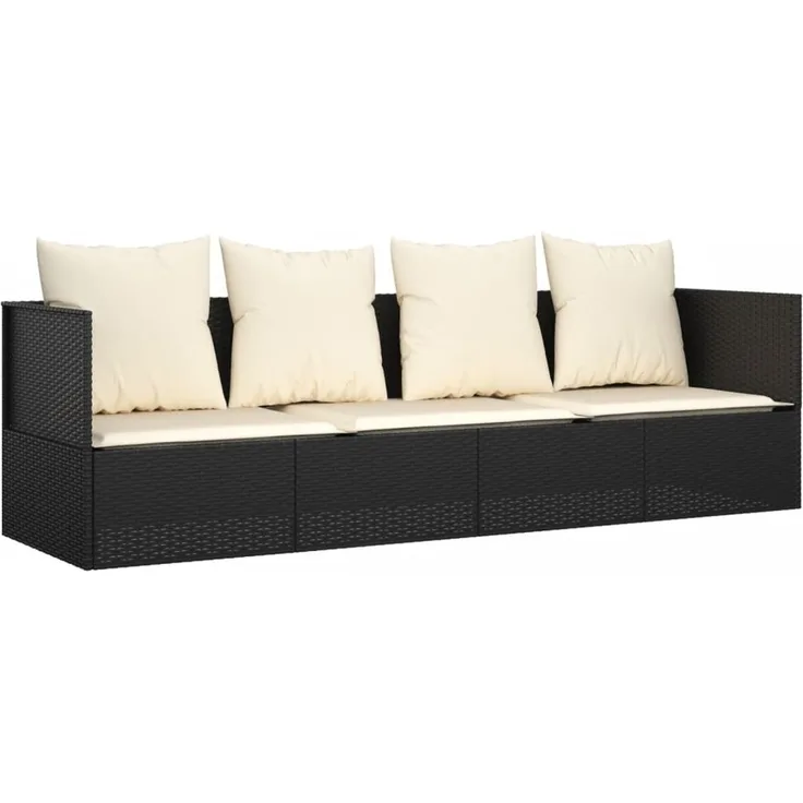 vidaXL Outdoor-Loungebett mit Kissen Schwarz Poly Rattan 319562