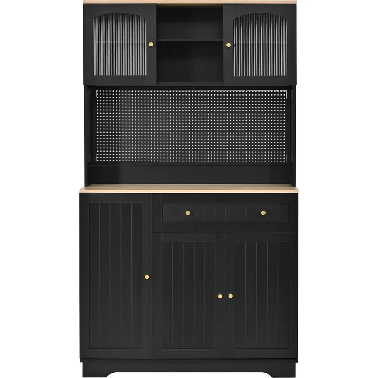 ZUBALIYA Vitrinenschrank mit Tür / Küchenschrank, mit verstellbaren Einlegeböden und lochblech, Schwarz, 103.5 x 40 x 180 cm, fürs Kinderzimmer, mit Schubladen, mit Stauraum – Bild 15