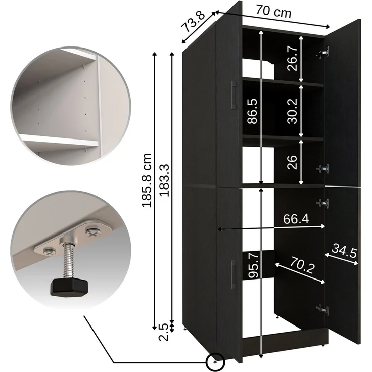 Roomart Waschmaschinenschrank DORA-II- Waschmaschinen- & Trocknerschrank mit Türen – Waschküchenschrank für Waschmaschine & Trockner • Schwarz-Eiche – Bild 6