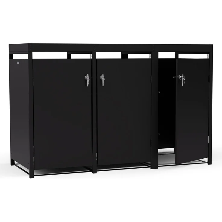 Blumfeldt BinSafe Mülltonnenbox – Wetterfest, Verzinkter Stahl, 3 Türen, Pflanzendach, Für 60L/120L/240L Mülltonnen, Modernes Design, Mülltonnenverkleidung 3 Tonnen – Bild 4