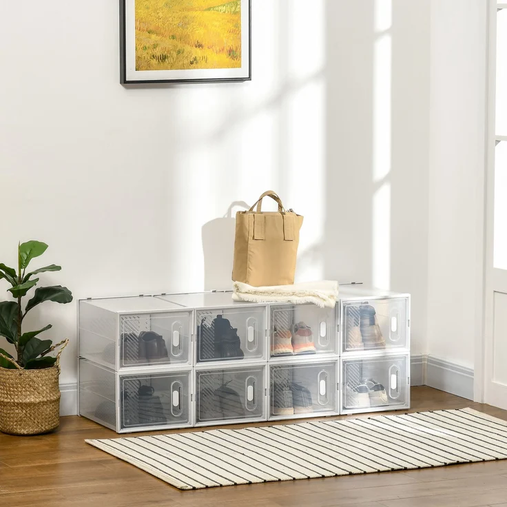 Platzsparender, modularer Schuhschrank auf Rollen, 8 Fächer à 28 x 36 x 21 cm aus PP-Kunststoff, weiß – Bild 3