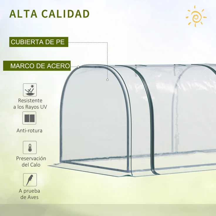 MELAYR, Gewächshaus für den Außenbereich, 350 x 100 x 80 cm, Gartengewächshaus mit 3 Rolltoren, Transparent+Dunkelgrün – Bild 6