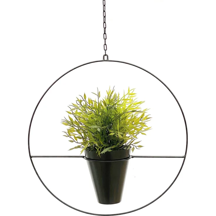 DanDiBo Blumenampel Innen Metall Wand Schwarz Matt Hängepflanzen Ø 40 cm KW446 mit Topf Pflanzenhänger Blumenhänger Topfhänger Blumen Blumentopfhänger Hängetopf