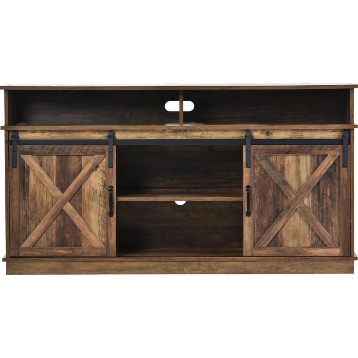 TV-Schrank 148 x 40 x 78 cm für Fernseher bis 65 Zoll, Rustikales Design mit Schiebetüren, 8 Ablagefächern, 2 höhenverstellbaren Regalen – Bild 10