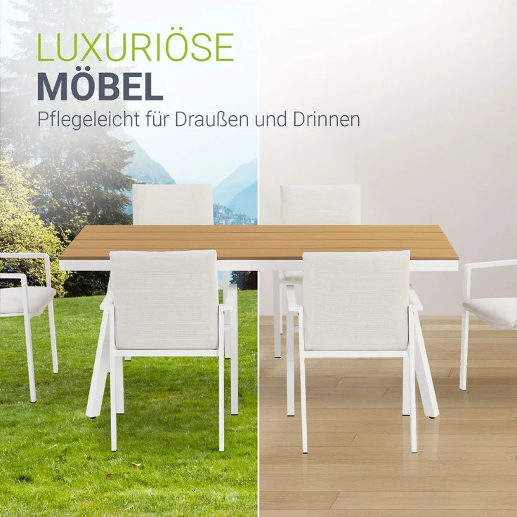 Juskys Premium Gartenmöbel Set Maui - Tisch mit 6 Stühlen - Alu & Polywood - langlebig & wetterfest - Kissen schnelltrocknend - Terassenmöbel - Beige – Bild 3