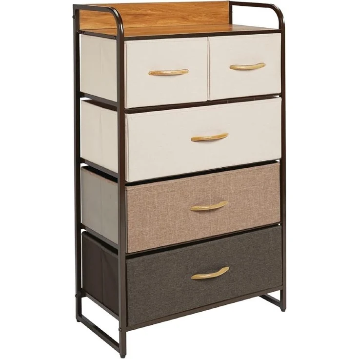 mDesign Kommode Schubladenschrank Aufbewahrung Metall Stoff Mehrfarbig Braun – Bild 1