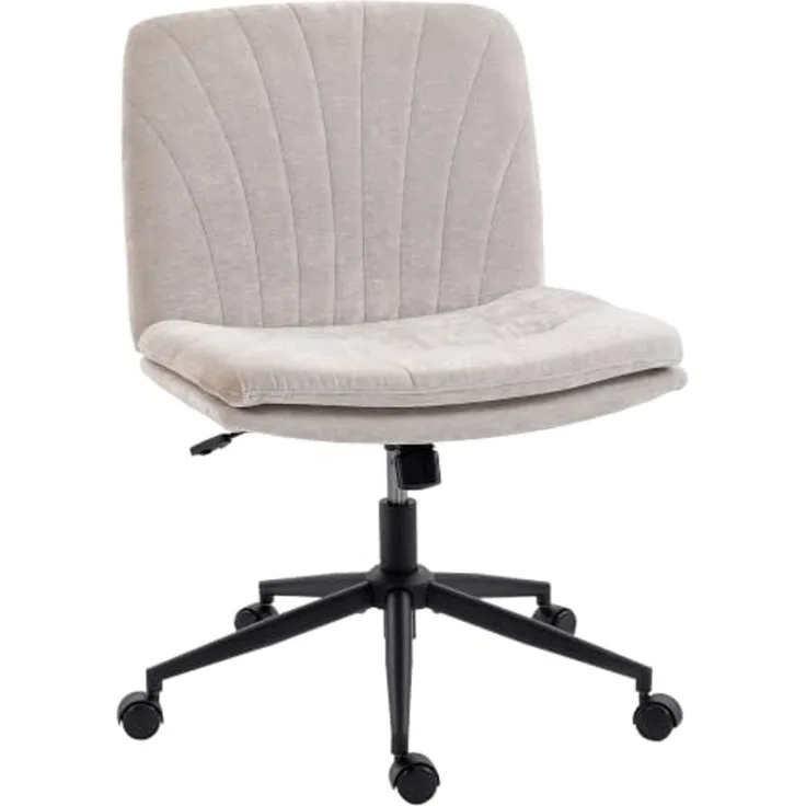 HOMCOM Homeoffice Stuhl Höhenverstellbar Drehstuhl Bürostuhl Beige | Schreibtischstuhl, Leinenoptik, Schneidersitz-Stuhl, Wippfunktion, Breiter Sitz, Rollen, Schminkstuhl, Schlafzimmer