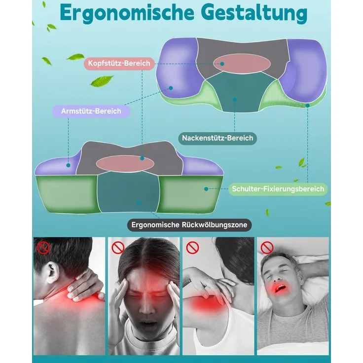 Esun Nackenstützkissen Nackenstützkissen, Kopfkissen Memory Foam, Kissen Seitenschläferkissen, Füllung: Memory Foam, Seitenschlafer, Rückenschlafer, Bauchschlafer, Set, Kissen vom OEKO-TEX® und CertiPUR Getestet, für Seiten Rücken & Bauchschläfer, Nack...
