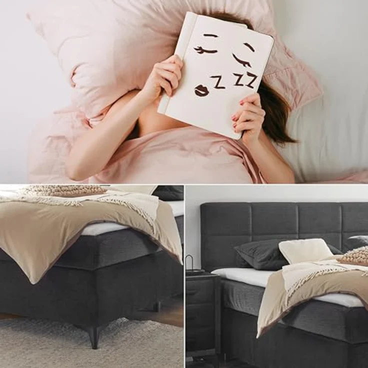 NAVARRA 6 Boxspringbett 160x200, Schwarz - Bequemes Doppelbett mit 7-Zonen-Federkern Matratze & Kaltschaum Topper - 163 x 113 x 210 cm (B/H/T) – Bild 8