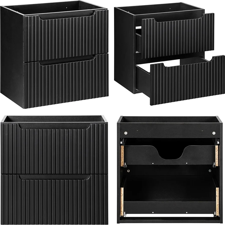 Waschtisch-Unterschrank 60cm, in schwarz mit Eiche, NEWPORT-56-BLACK – Bild 2