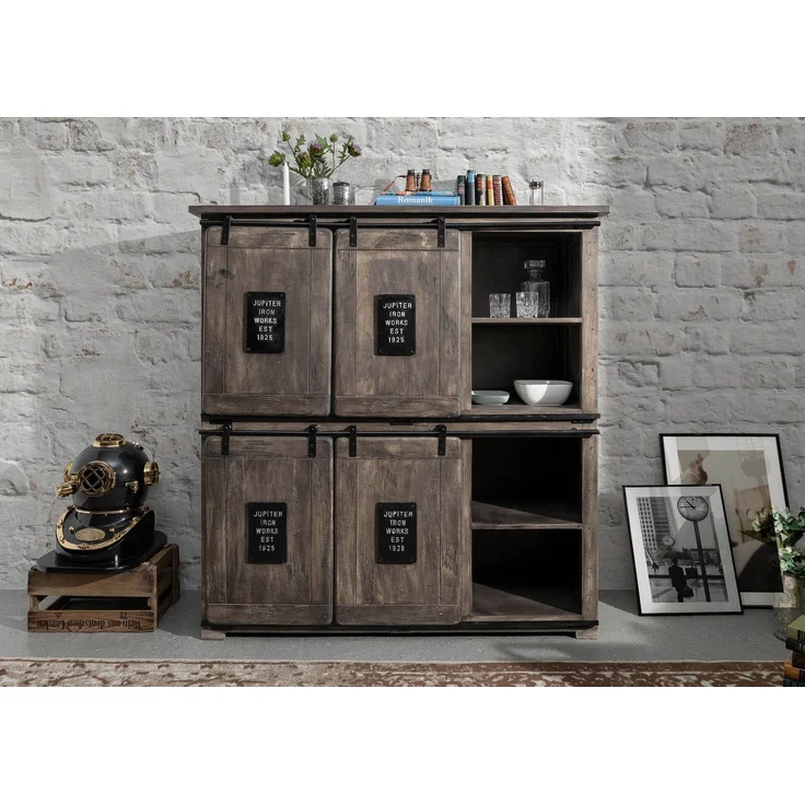 Highboard Mango 150 x 45 x 160 grau lackiert RAILWAY #225 – Bild 3
