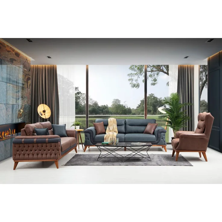Sitzgruppe/Sofa Set - Wohnzimmergarnitur "Mayflower" 3+3+1+1-Türkis/Braun