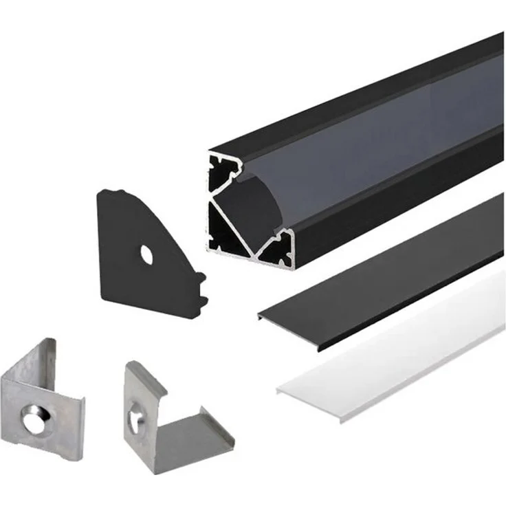 2m Schwarze LED Aluprofil Alu Schiene T Profil Kanal System für LED-Streifen mit 2 Abdeckung Profil G-S – Bild 3