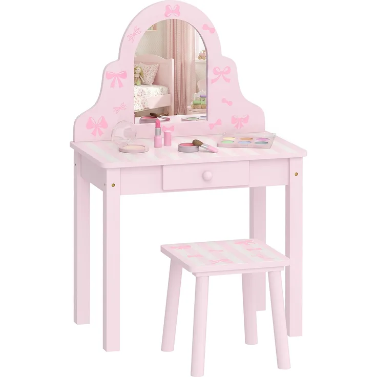 AIYAPLAY Kinder Schminktisch-Set, MDF, Acryl, Rosa, 55L x 34B x 82H cm