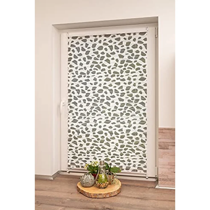 Khome K-Home Klemmfix-Plissee, Polyester, Steingrau Bedruckt, B90 x H130 cm – Bild 3