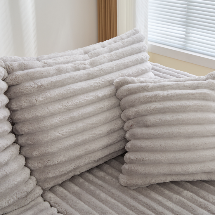 U-förmige Cord-Wohnlandschaft 320 cm mit Getränkehaltern, Seitentaschen und 6 Kissen, modulares Sofa mit Schaumstoff-Feder-Polsterung, Hellgrau – Bild 14