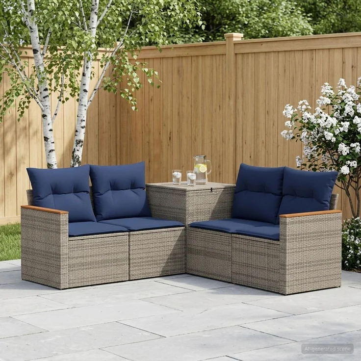 vidaXL Sofa Set 5 stk. Grau und Marineblau Polyrattan und Stahl 3447935 – Bild 1